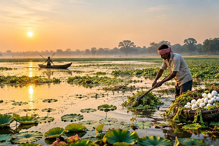 Makhana harvest in the wetlands of Mithila