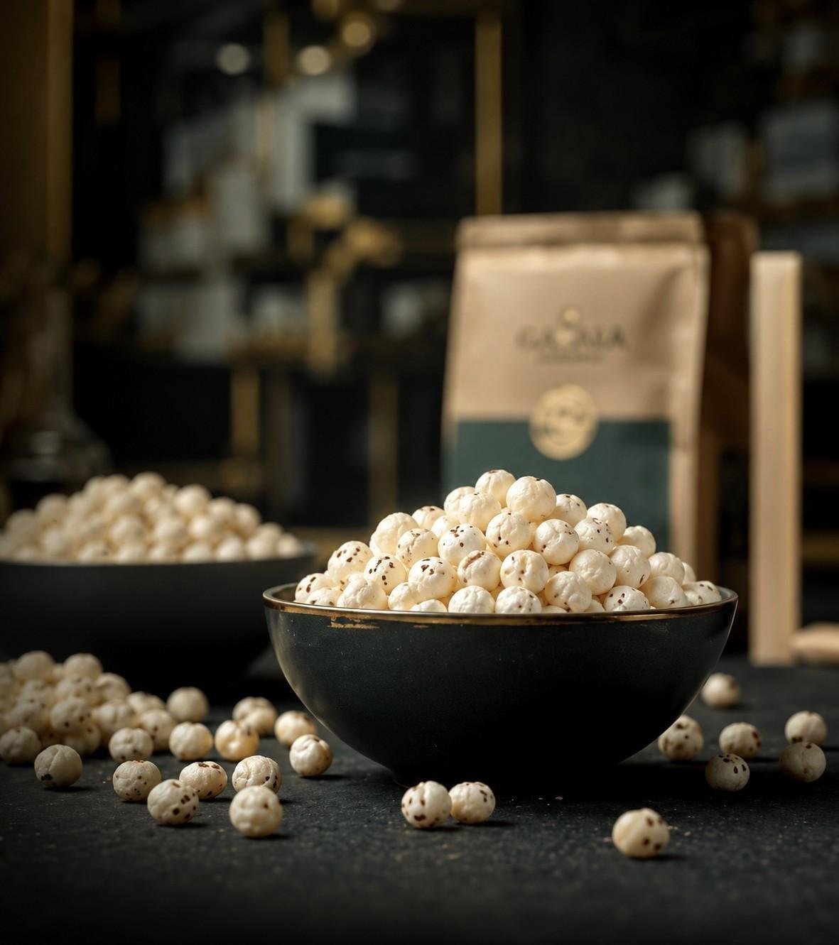 Makhana product in a warehouse setting